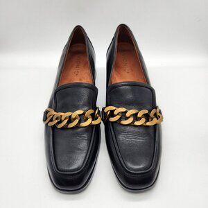 Vionic Women's Loafers Size 6.5 M Mizelle Black Leather Gold Chunky Chain (223)